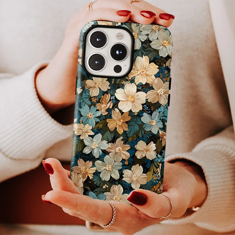 Retro Flower Phone Case with 2-in-1 Protection Film