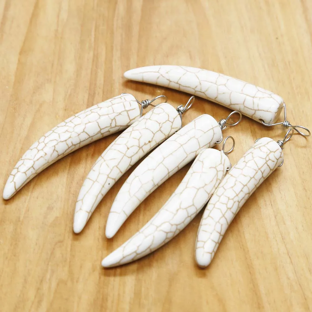 Natural Semi Precious Stone Bull Horn Piercing Necklace Pendant Charms Fashion Jewelry Accessories Wholesale 20Pcs Free Shipping