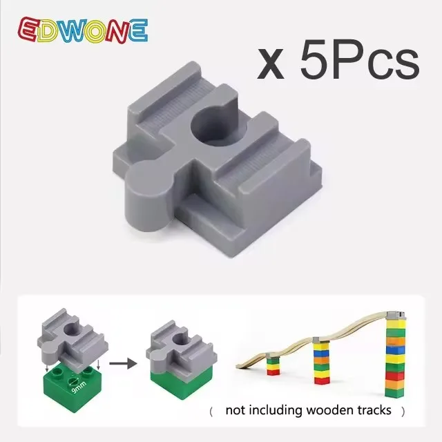 Wooden Train Track Accessories Set with Plastic Building Block Adapters