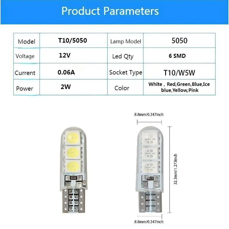 T10 W5W Car LED Bulb Turn Signal Light Auto Interior Dome Reading Light License Plate Super Bright White 12V Signal Lamp