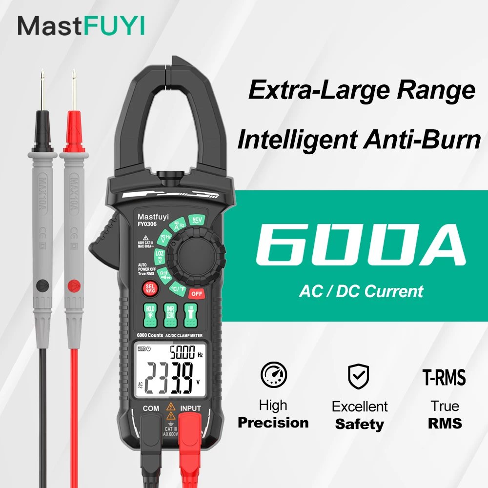 MASTFUYI 600A อัจฉริยะ Anti-Burn Digital Clamp Meter การวัด AC/DC, มัลติมิเตอร์สําหรับการทดสอบไฟฟ้าและซ่อมรถยนต์ 1