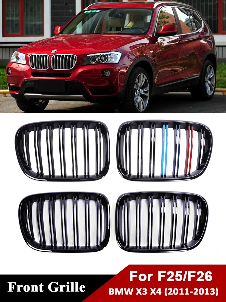 

Front Kidney Bumper Chrome Black Grill Cover For BMW X3 X4 F25 F26 2010-2013Double Slat M Color Racing Refiting Grille X3M