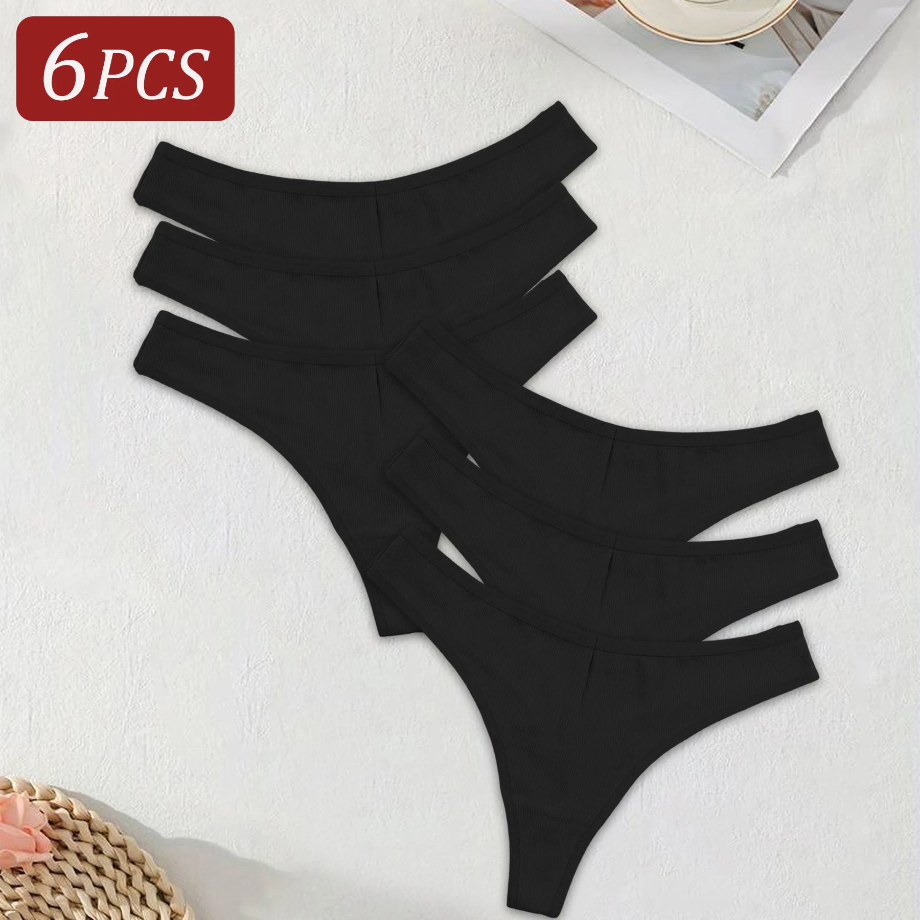Black Cotton Panties - Women's Low Waist Sexy G-String Breathable Briefs