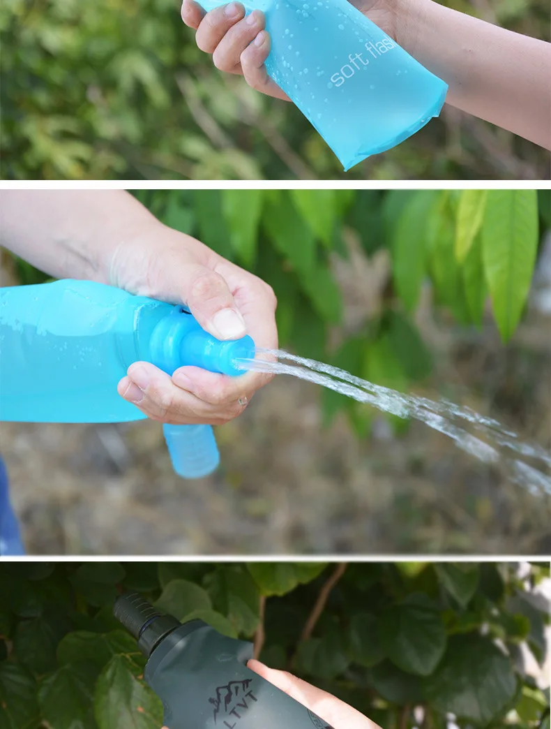 Flacon souple portable bleu 500ml sport pliable bouteille d'eau en plastique bouteille d'hydratation pour la course bouteille sans bpa
