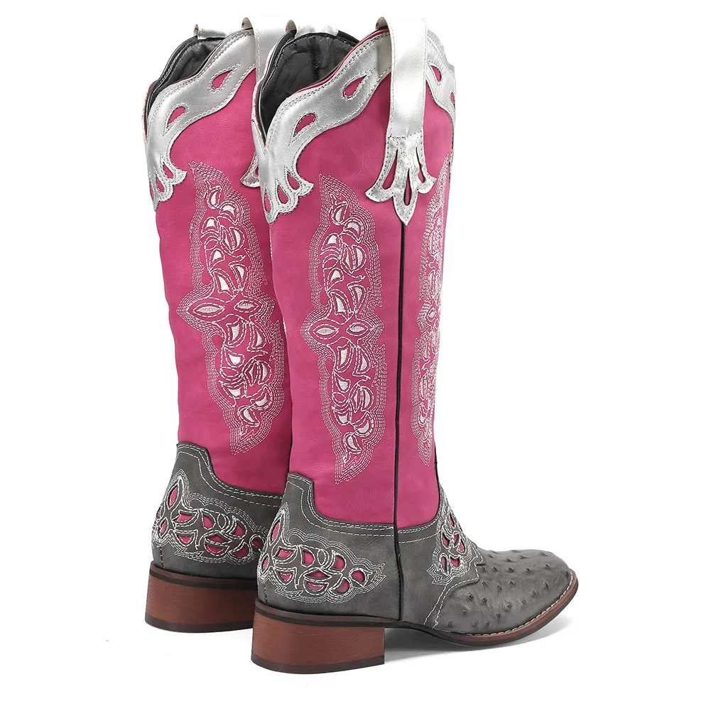 AOSPHIRAYLIAN Western Cowboy Patchwork Sewing Floral Boots For Women 2023 Knee High Retro Cowgirl Riding Women's Shoes Boots