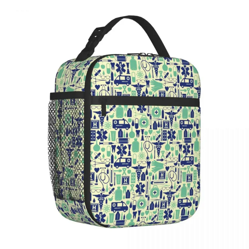 

Medical Seamless Pattern Insulated Lunch Bag Cooler Bag Lunch Container Portable Tote Lunch Box Food Storage Bags Work Picnic