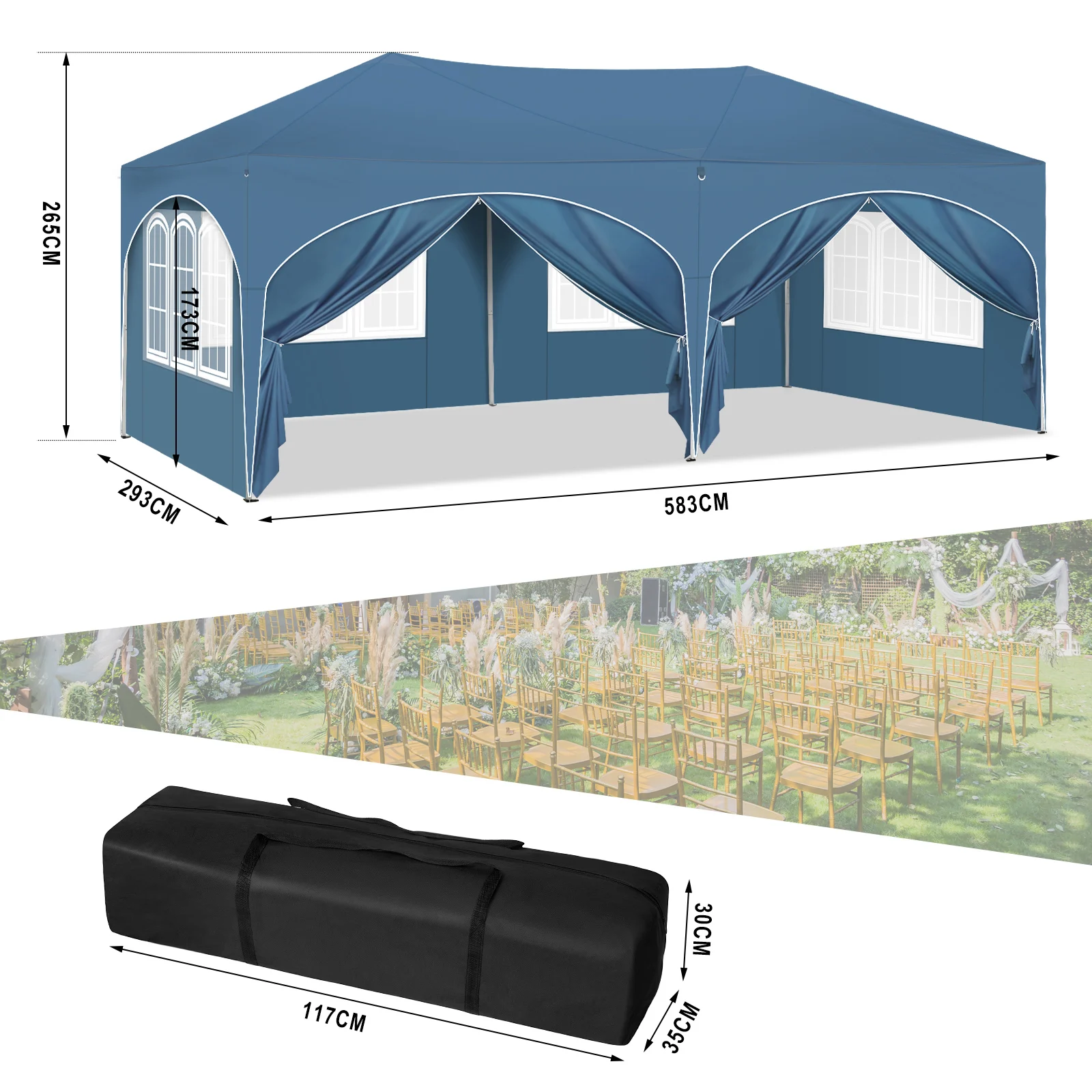Gazebo per padiglione pieghevole regolabile in altezza 3x6 m con 6 pareti laterali Tenda da festa con protezione UV impermeabile con borsa per il trasporto per picnic 6