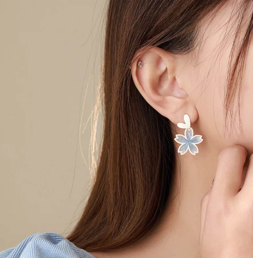 2022 new Simple candy color Cherry Blossom Earrings Flower S925 silver needle Earrings Fashion Jewelry