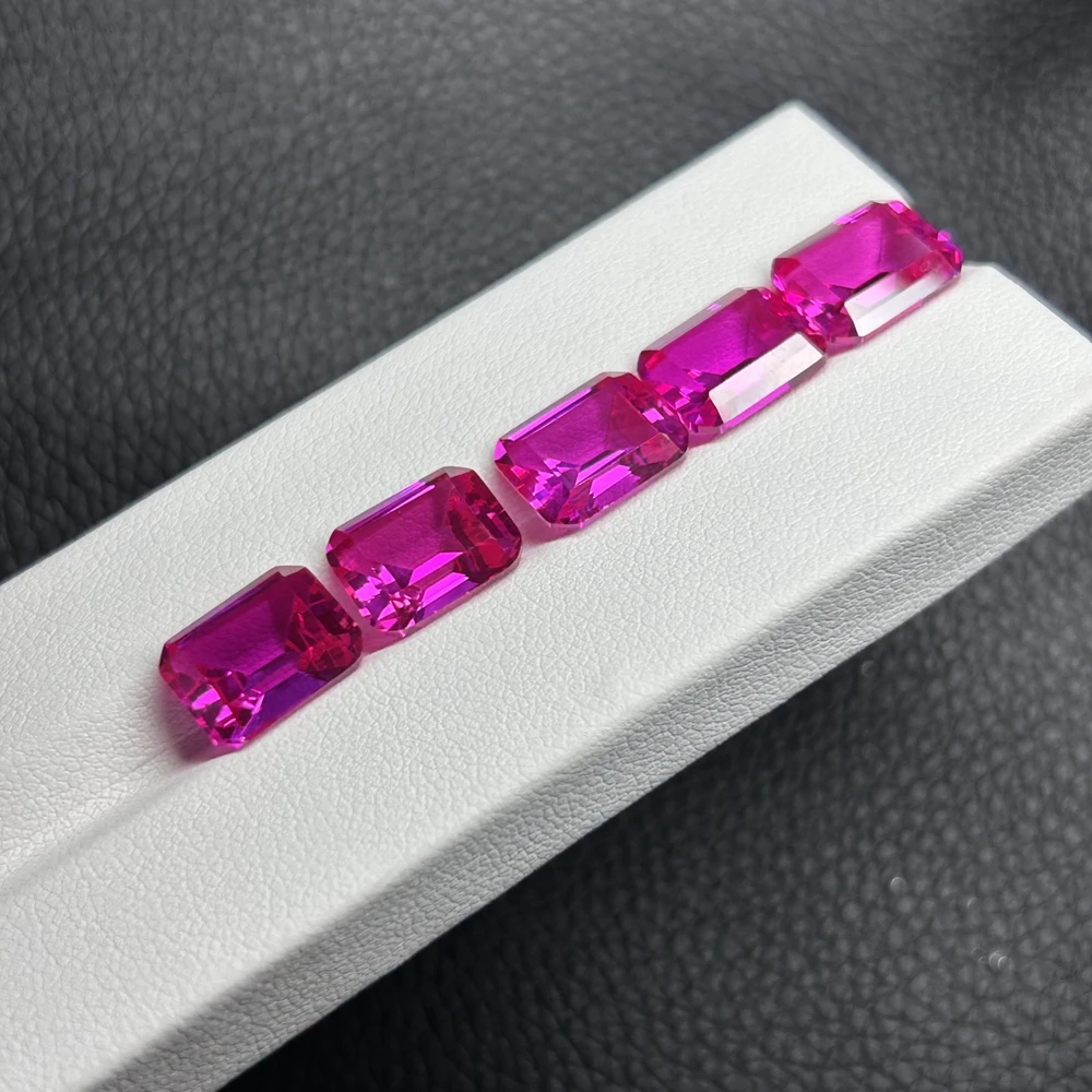 Meisidian 8X10mm 4 Carat Top Quality Lab Pink Sapphire Ruby Emerald Cut Loose Gemstone For BIY Ring Making
