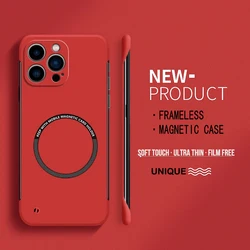 Ultra Thin Magnetic Frameless Matte Phone Case - Hard PC Solid Cover for iPhone 15 (Red)
