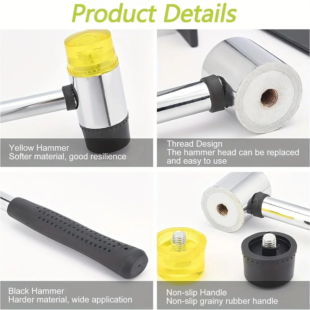 듀얼 헤드 보석 망치, 부드러운 고무 및 플라스틱 망치 (반지 사이즈 조정, 가죽 공예, 목공 및 바닥재 작업용)