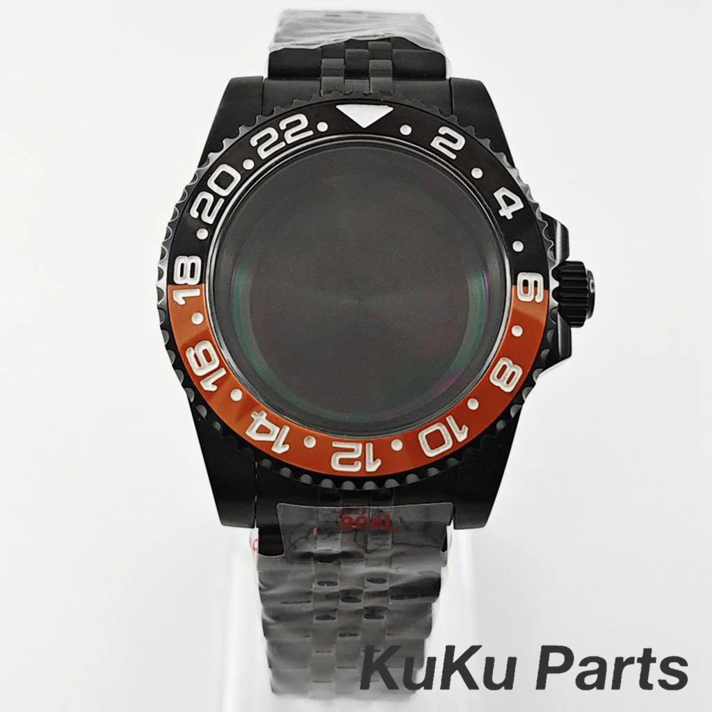 Black Purple GMT Bezel Watch Case with PVD Black Jubilee Bracelet and Sapphire Crystal