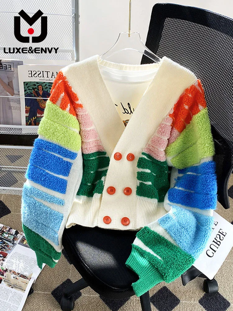 

Женский трикотажный кардиган Люкс & ENVY, двубортный свитер-пальто с контрастной вязкой, Осень-зима 2023