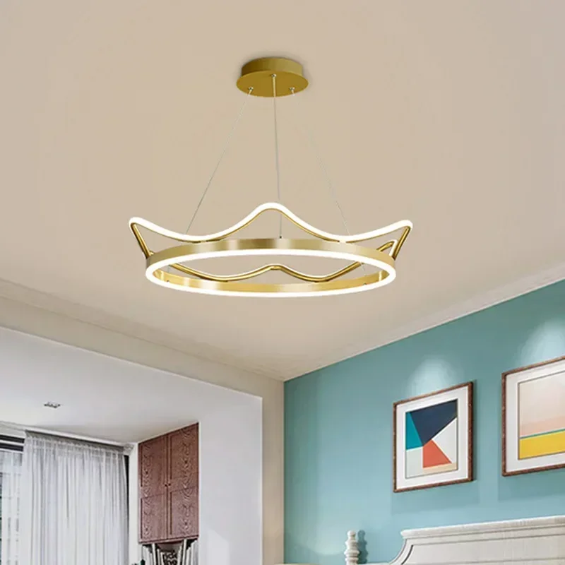 Led Chandelier Modern Minimalist Crown Pendant Lamp Living Room Bedroom Princess Creative Children's Lighting Decor