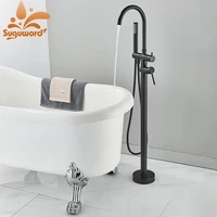Bathtub Shower Faucet Set Floor Standing Tap Round with Brass Handshower Cold Hot Water Mixer Bathroom Bath Shower Mixers 1