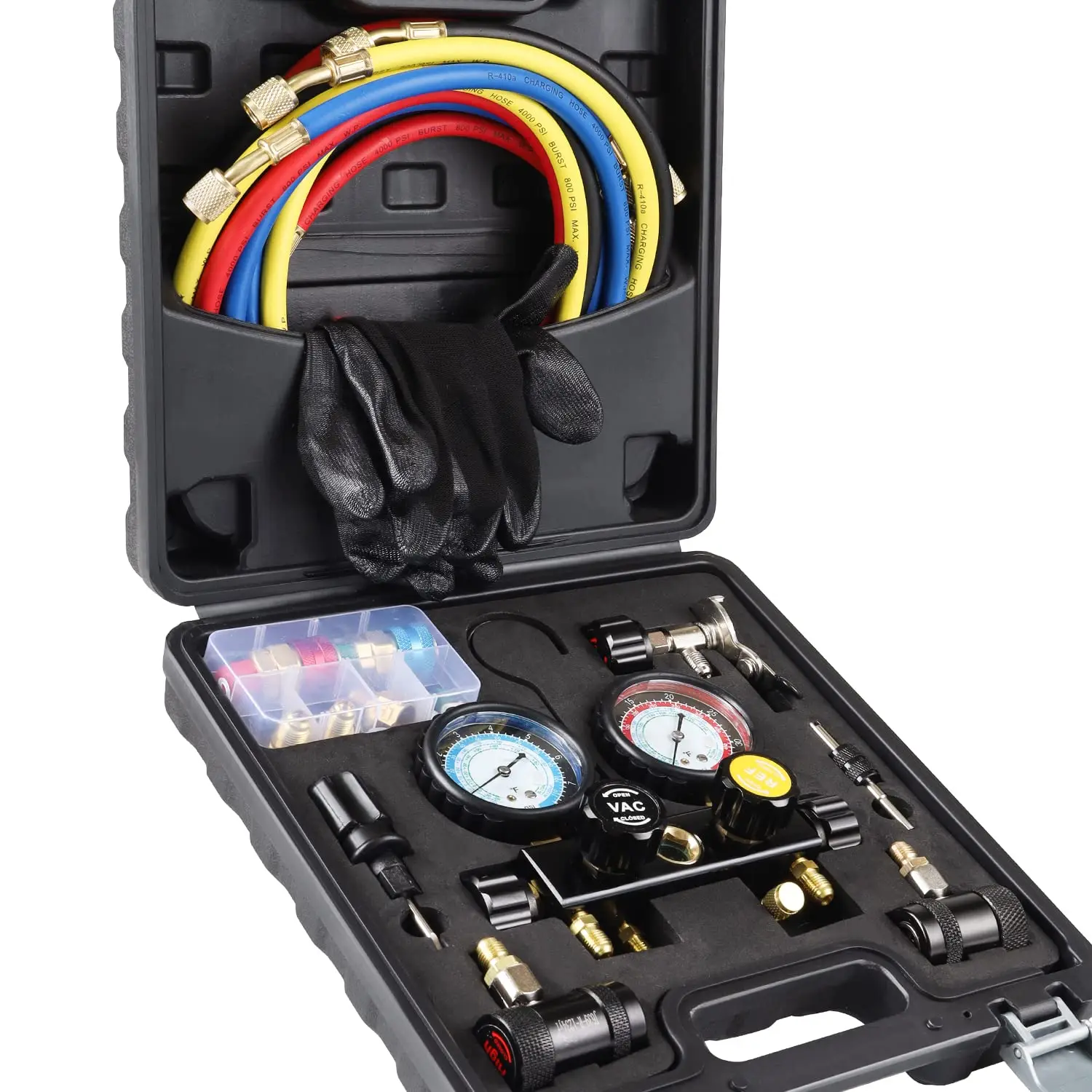 LICHAMP AC R1234YF R134A Gauge Set, Automotive 4 Valve Manifold Gauge Compatible with R1234YF and R134A Refrigerants