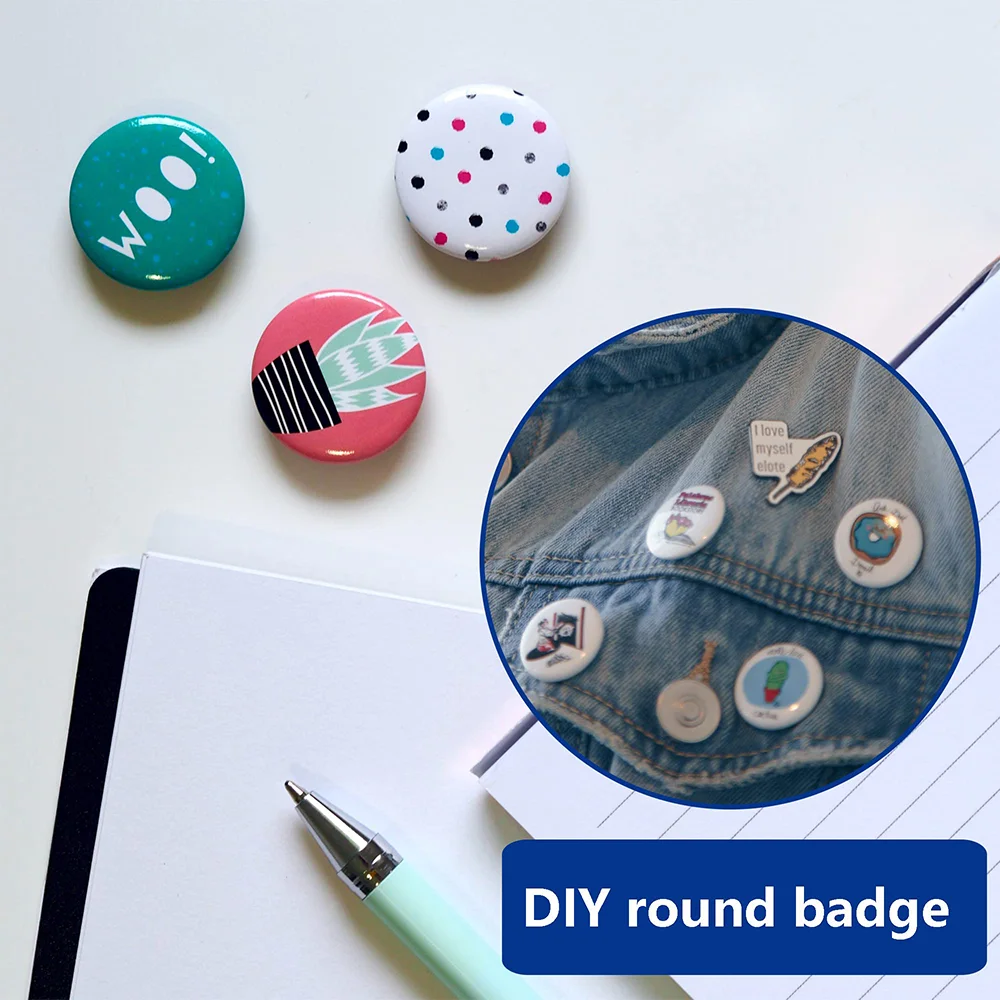 Button Making Supplies DIY Blank Button Pin Badge Kit Round Metal With Shells Back Covers 100pcs