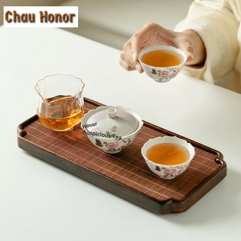 Hand-drawn Butterfly Rose Tea Set Complete Set Antique Tea Ceremony Set Teapot And Tea Cup Set Chinese Tea Set Accessories Gifts