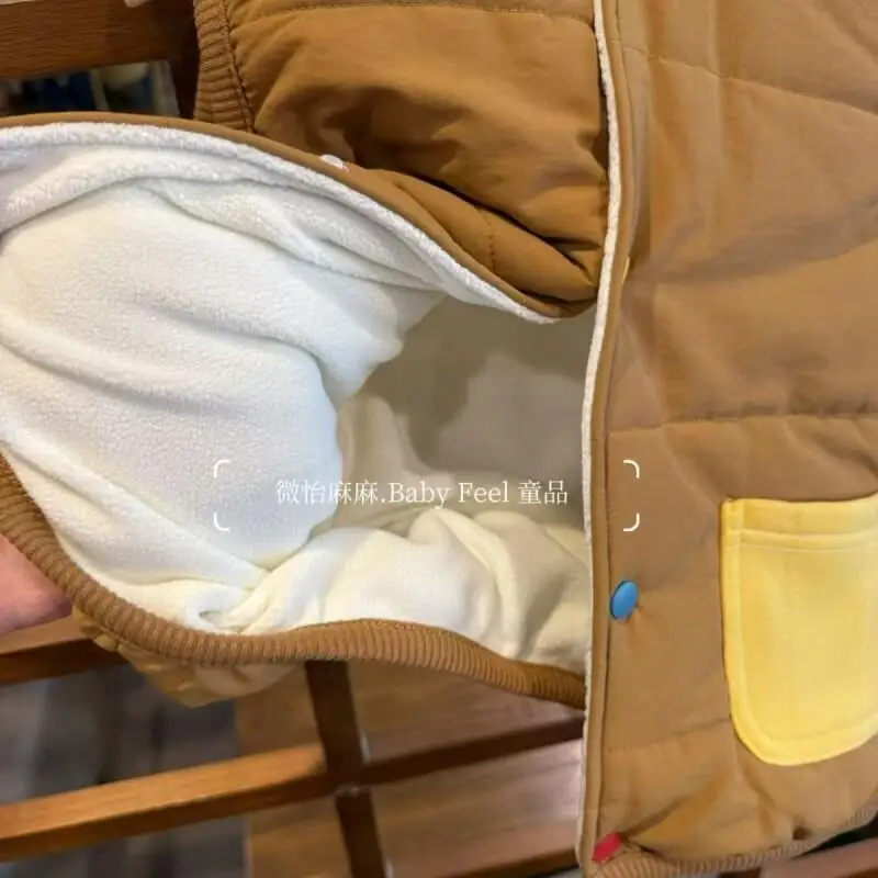 봄 가을 겨울 소년 소녀 귀여운 조끼 따뜻한 면 플리스 안감 두꺼운 귀여운 자수 기린 코끼리 조끼 아동복