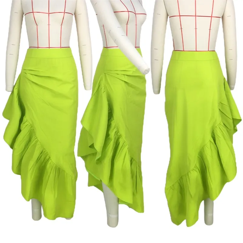 Sexy Solid Ruffle Skirt For Women High Waist Pleated Irregular Skirt Summer New Street All-Match Femme Clothes Fashion Club