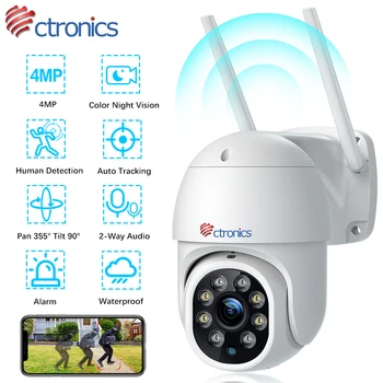 Ctronics 5MP WiFi 카메라 야외 PTZ 360 보안 IP 카메라 인간 감지 자동 추적 CCTV 4MP 1080P 컬러 나이트 비전 양방향 토크