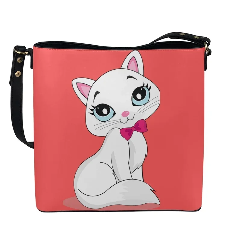 2023 Hot Yikeluo Kawaii Cat Pattern Print Brand Designer Women Bags Crossbody Bag Lady Shoulderbag Luxury PU Leather Bucket Bag