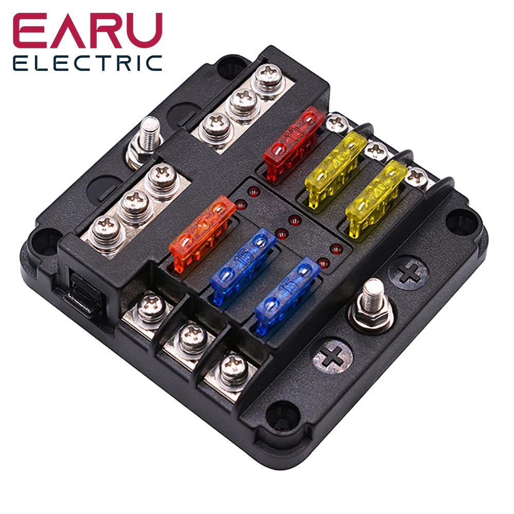 EARU CS-1469A1 6/12 Way Blade Fuse 12-24V Car Boat Fuse Box Holder With Plastic Cover For Power Panel Board Camper RV Accessorie