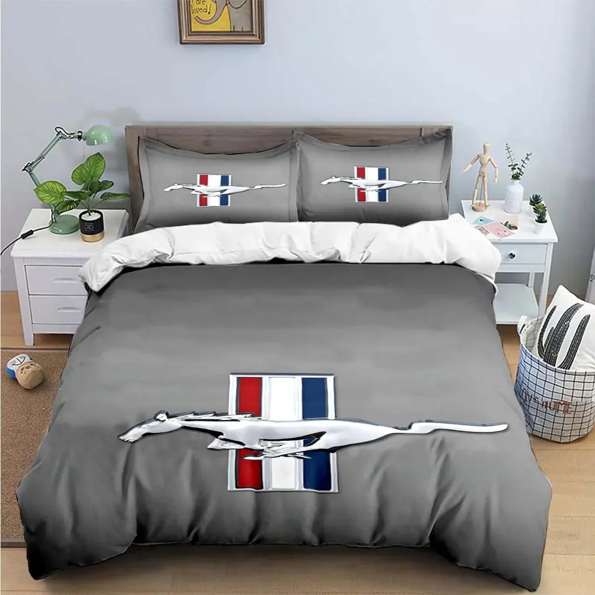 Mustang Car Logo Print Bedding Sets Exquisite Bed Supplies Set Duvet Cover Bed Comforter Set Bedding Set Luxury Birthday Gift 6