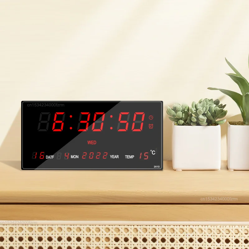 

Luminous Digital Wall Clock 4 Alarms Hourly Chiming Temperature Date Calendar Desktop Table Clock Electronic LED Clock with Plug