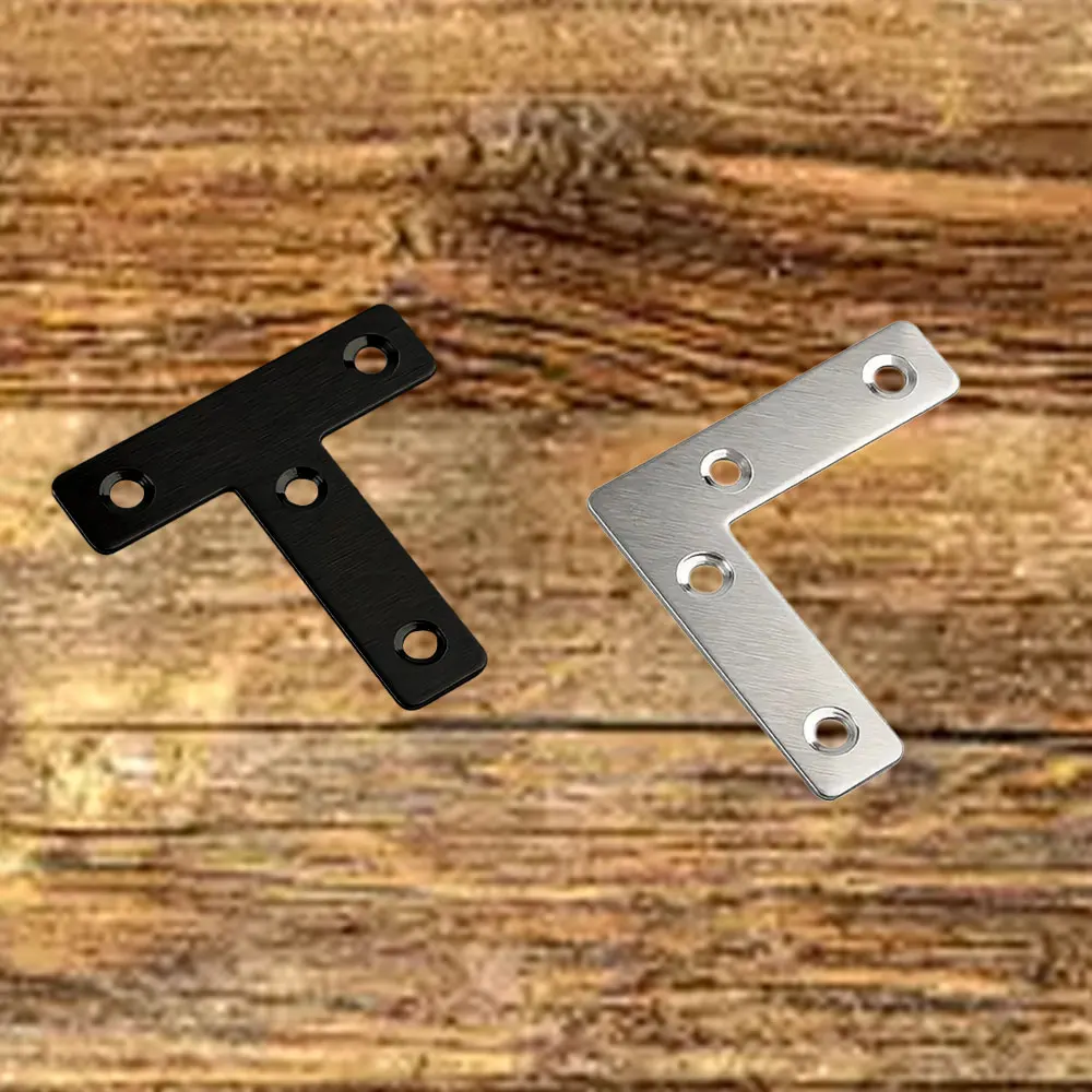 10 pieces of stainless steel and black paint thickened corner code, 1.97in l and t square code, triangular flat connector, fixed