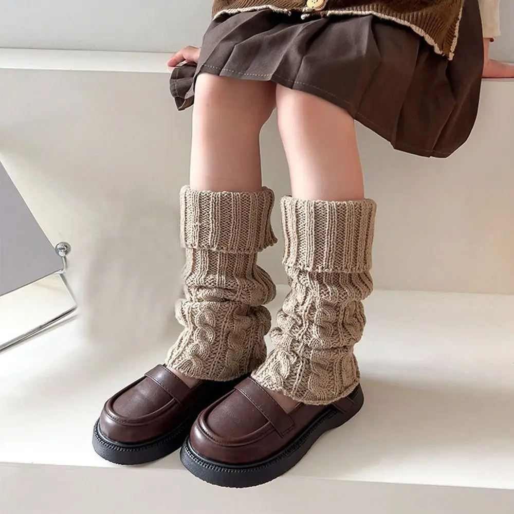 Sweet Japanese Style Children's Twist Leg Warmers JK Harajuku Knitted Leg Cover Woolen Balletcore Leg Socks Girls