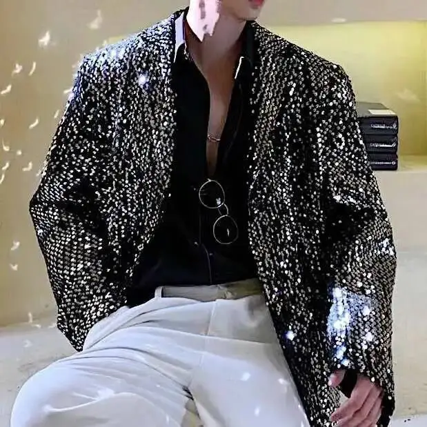 Costume à Paillettes Homme - Veste Ample Style Chanteur - Années 80/90 - Neuf Avec Étiquettes