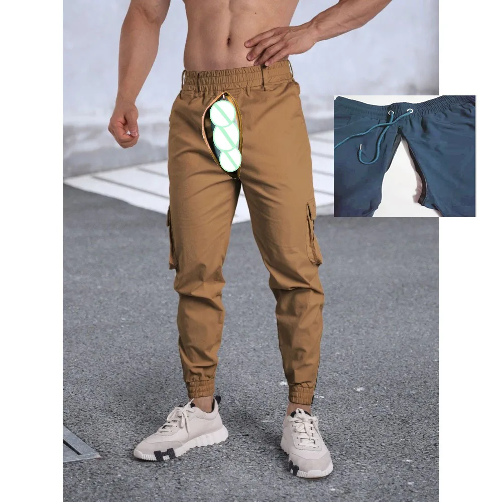 Open Crotch Outdoor Sex Fashion Casual Jogger Pants Men Fitness Gyms Pants Tight Outdoor Sweatpants Running Pants Mens Trousers