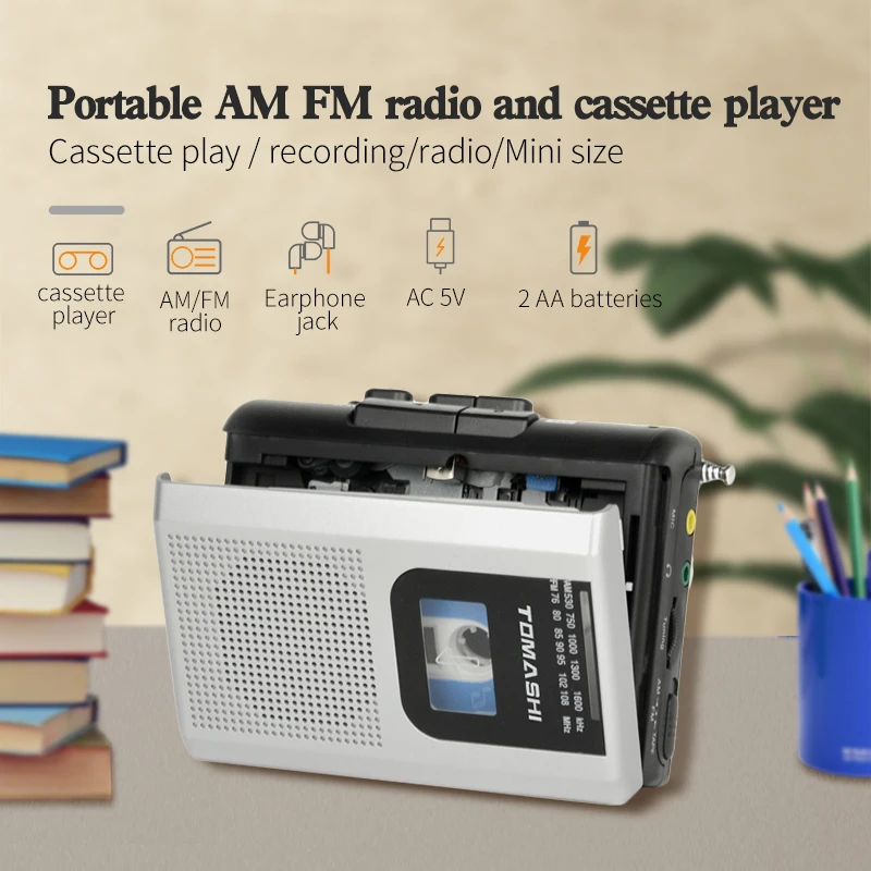 TOMASHI F-318B Portable Cassette Player Tape Recorders FM AM Radio Walkman with Built-in Speaker for News, Music, Sports