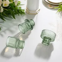 3Pcs Double Sided Vintage Ribbed Taper Glass Candle Holders for Table Centerpieces, Wedding Decorations Dinner Parties 4