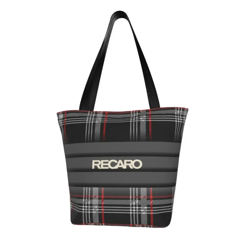 

Funny Tartan Plaid Recaros Shopping Tote Bag Reusable Groceries Canvas Shopper Shoulder Bag