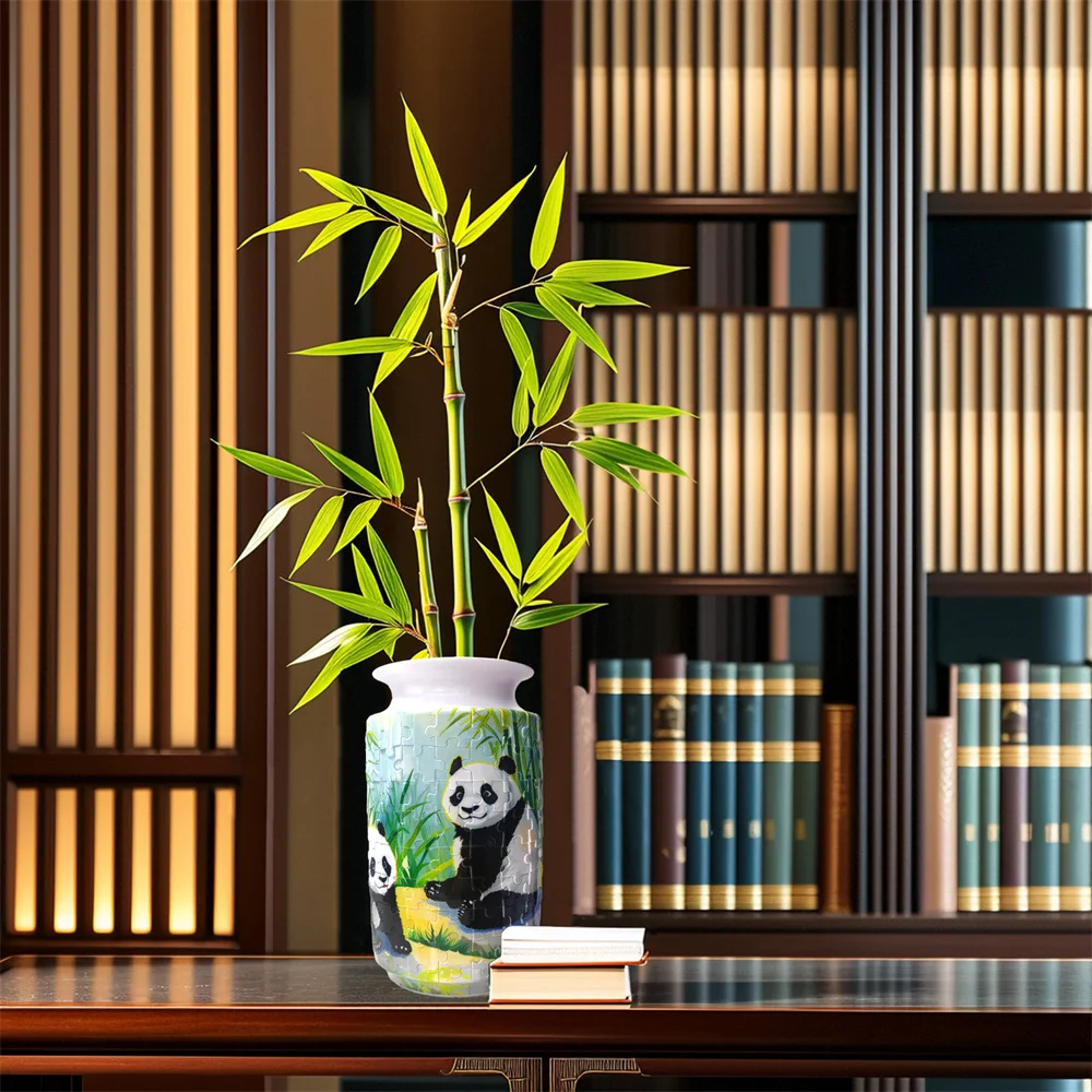 3D Puzzle Vase Creative Design Chinese Style Home Decoration Panda Printed Landscape Flower Arrangement Housewarming Kids Gifts 6