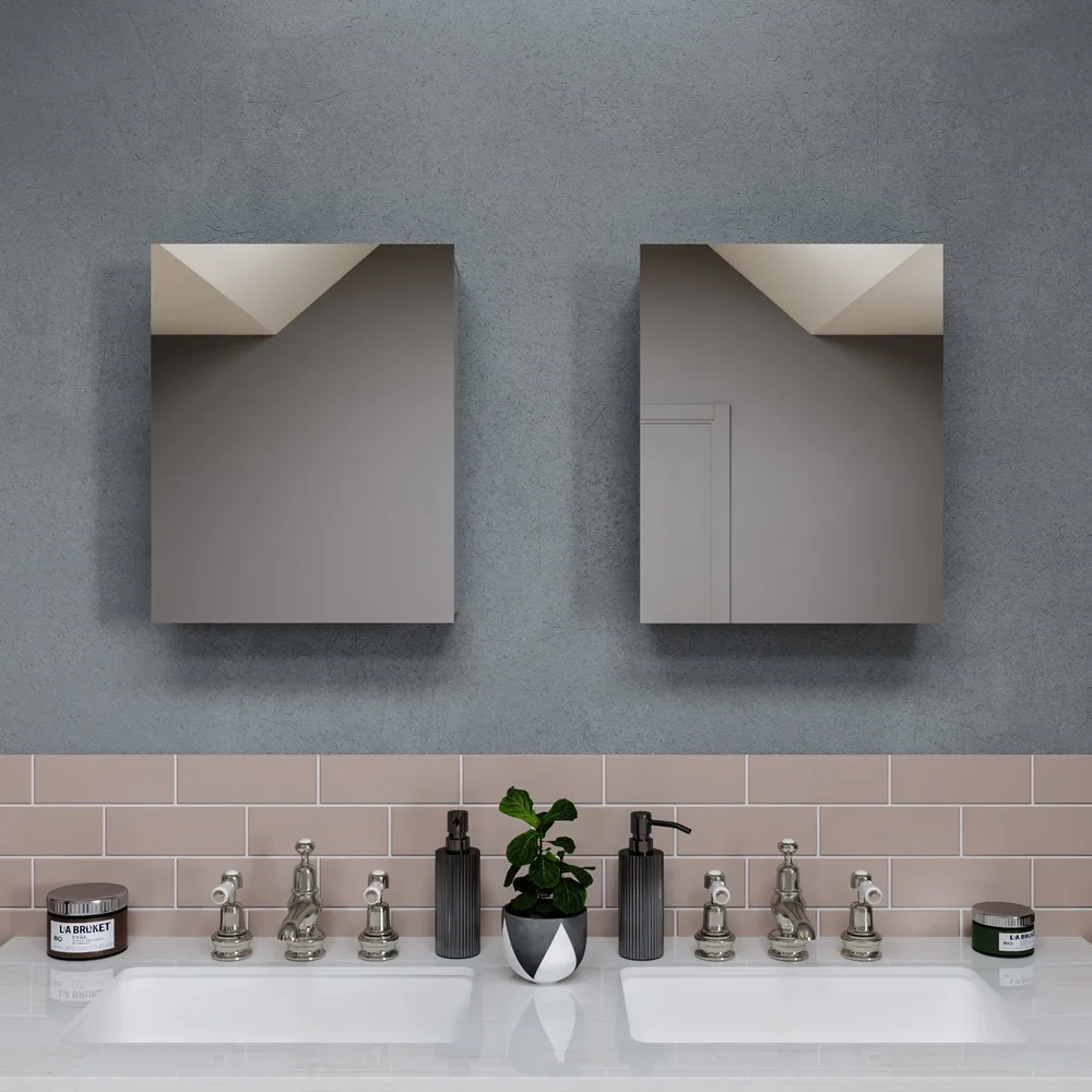 Aluminum Mirror Medicine Cabinet Close Hinge Recessed Storage Cabinet