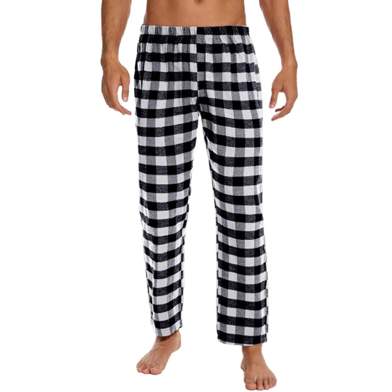 Men's fashion casual pajama trousers soft and comfortable loose elastic waistband plaid comfortable straight home leisure trouse pajama pants