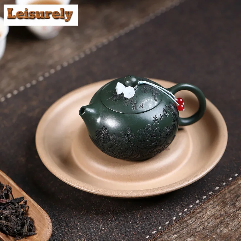 160ml Traditional Yixing Purple Clay Teapots Handmade Xishi Pot Raw Ore Blackish Green Mud Kettle With Filter Zisha Tea Set Gift