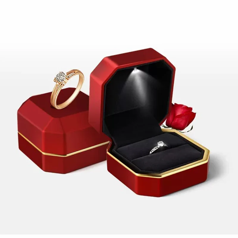 

Fashion Led Light Wedding Engagement Ring Pendant Necklace Storage Box Luxury Romantic Holiday Gifts Jewelry Display Packing Box