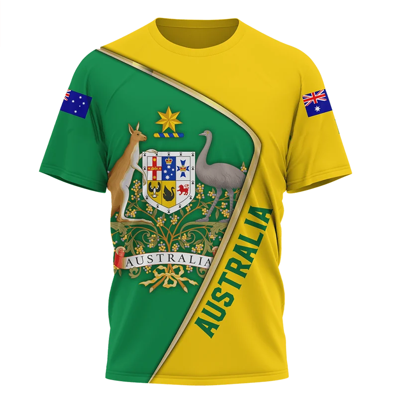 Men's T-shirt With Kangaroo 3d Print And Australian Flag Design_voghion.com