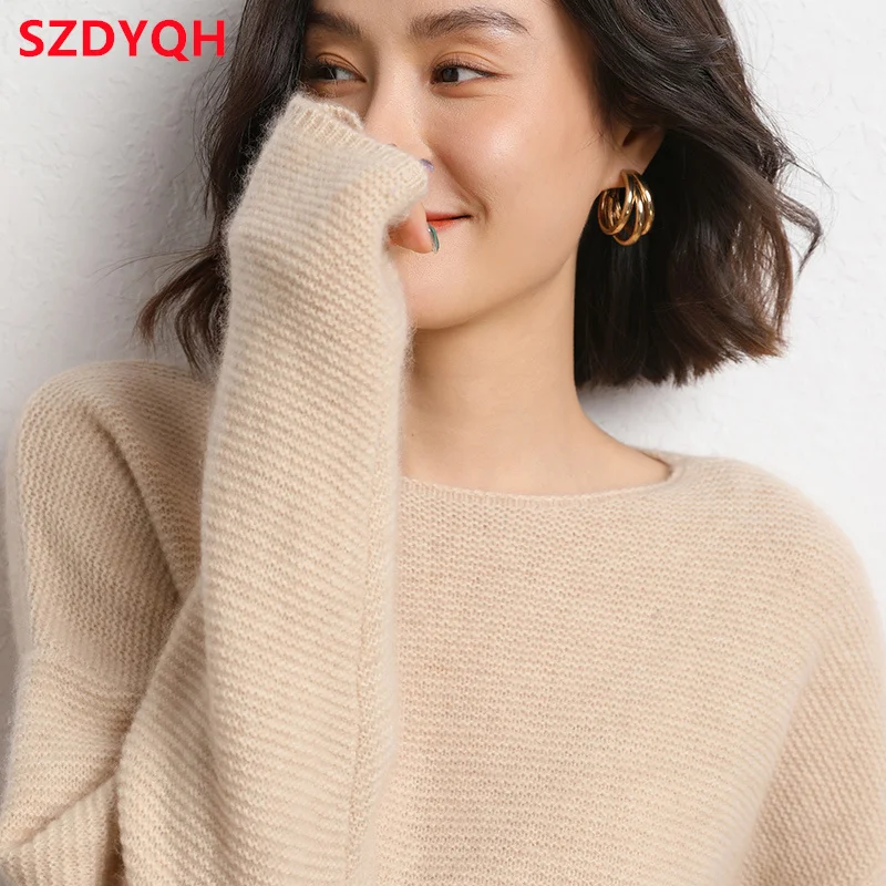 

Женский кашемировый свитер, мягкий теплый пуловер с круглым вырезом, Свободный вязаный джемпер большого размера, Осень-зима 2023