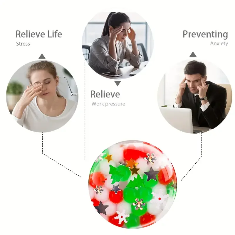 5/10/20Pcs Christmas Squeeze Balls Glitter Pressure Ball Kids Adult Relieve Stress Sensory Toy Birthday Party Gift Pinata Filler