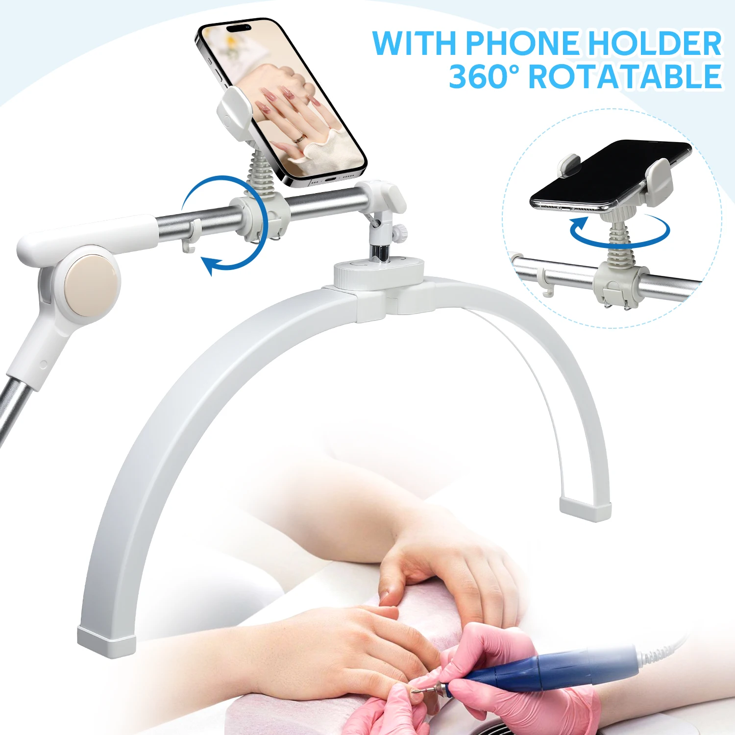 Cantilever Rotating Folding Half Moon Circular Fill Light Beauty Salon Lighting Lamp Embroidered Eyebrow Manicure Fill Light 4