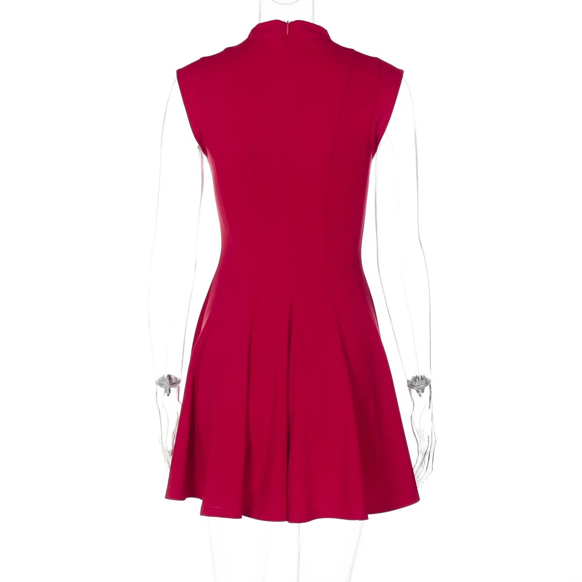 Sleeveless Folds Mini Dress Women's Solid Color High Waist Outfits Half Turtleneck Elegant Club Casual Party Dress A-Line
