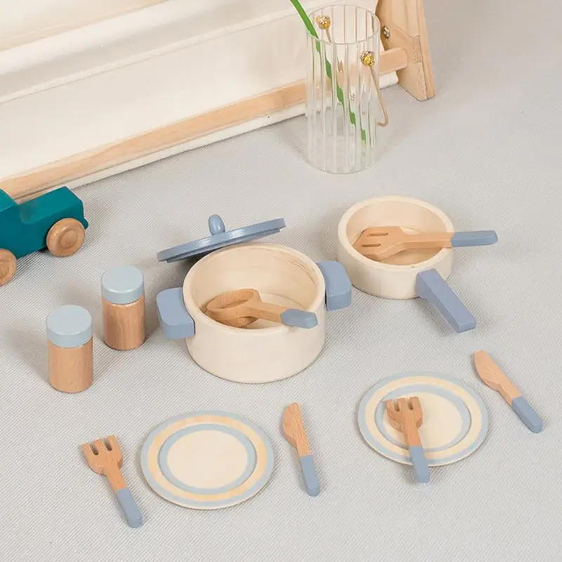 Wooden Mini Kitchen Cookware Pot Pan Cook Pretend Play Educational House Toys For Children Simulation Kitchen Utensils Girls Toy