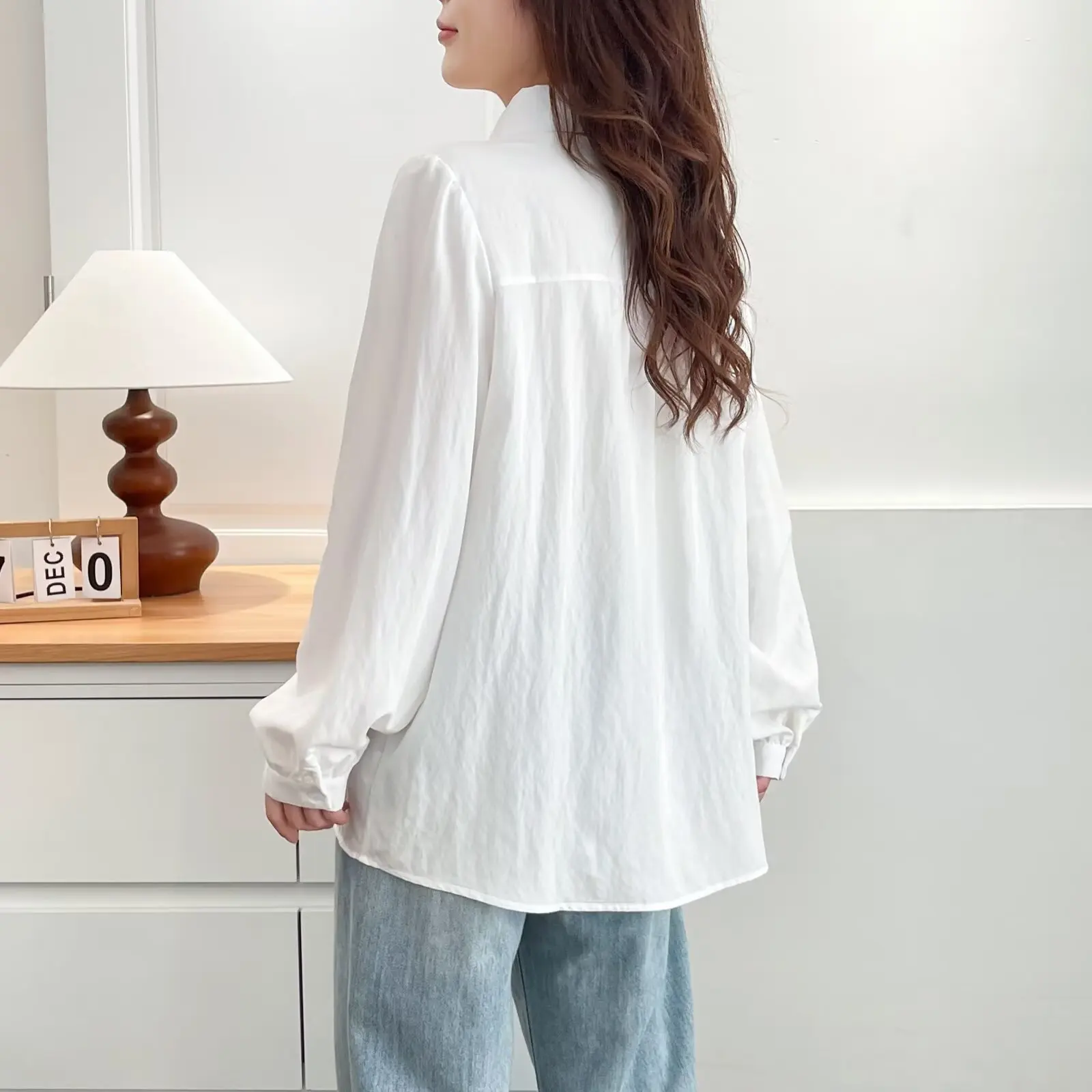 XXXXL Fashion Plus Size Women's Blouses Autumn New Style Simple Lace Puff Long Sleeved Shirt 8093