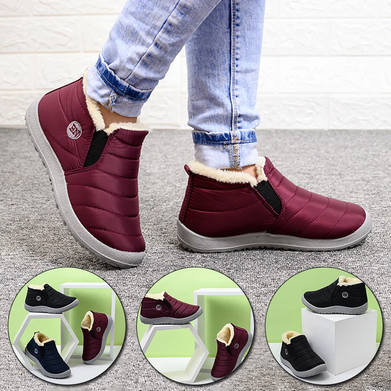 Women'S Waterproof Nonslip Warm Snow Shoes Comfortable Low Top Hiking Shoes Slip On Winter Boots Ankle Bota Mujer Feminina Trend