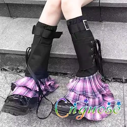 2024 Womens Y2K kawaii cute punk Lolita Japanese Pink plaid Harajuku Girl Strap Detachable Leg Cover legging Knee cover
